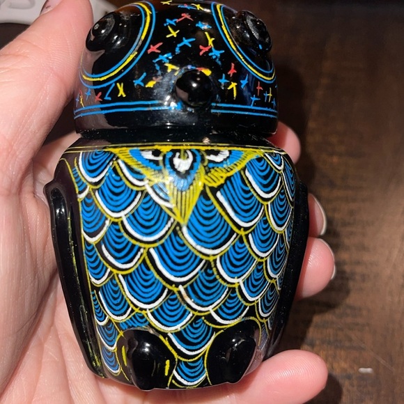 Other - Vintage 5" Burmese Owl Lacquer Decorated Canister Box Container Burma Myanmar